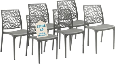 Kunststof Stoelen - Stapelbare Stoelen - Binnen Buiten Gebruik - Glasvezel Versterkt - Set van 6 - Grijs