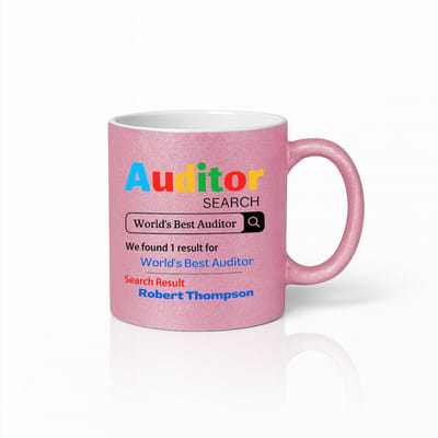 Roze Glitter Mok 330 ml – Grappige “Werelds Beste Auditor Zoekresultaat” Cadeaumok voor Auditors