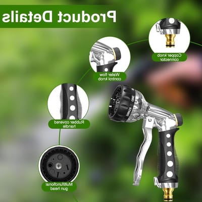 Metalen Tuinsproeier met 8 Sprayfuncties, Verstelbare Waterstroom voor Irrigatie en Schoonmaak, Hoge Druk Tuinaccessoires