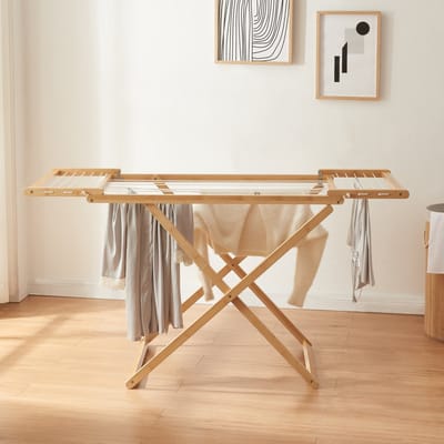 Droogrek Fakala wasrek staand inklapbaar 154x59x82 cm naturel en wit [en.casa]
