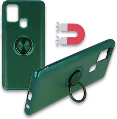 HB Hoesje Geschikt voor Samsung Galaxy A21S - Groen - Siliconen Back Cover met Ring Kickstand - Geschikt voor Magneet Houders