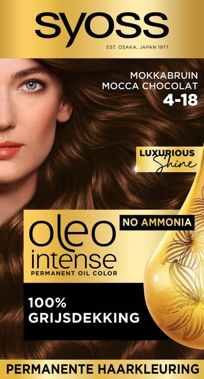 Syoss Oleo Intense 4-18 Haarverf - Mokkabruin - Permanente Haarkleuring - Ammoniakvrij - Met Voedende Oliën - 100% Grijsdekking - Langdurige Kleur - 1 stuk