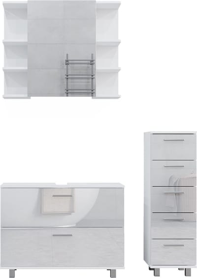 Vicco Ilias Badkamermeubelset – 3 delen, met onderkast 80 cm Wit Hoogglans