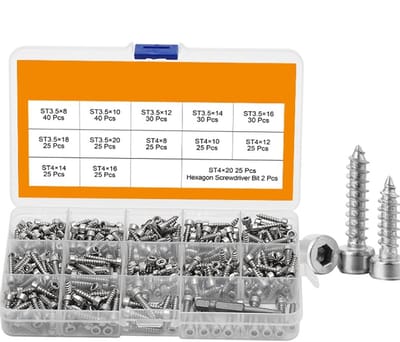 Dailygoods- Zelftappende Schroeven Kit 372 Stuks - 304 Roestvrij Staal - Anticorrosie - Hex Socket - Duurzaam - Voor Doe-Het-Zelf Werk