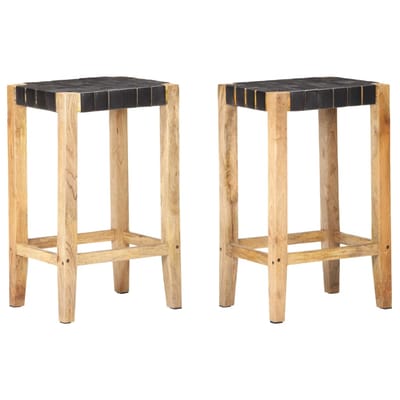 vidaXL - Barkrukken - 2 - st - echt - leer - 75 - cm - zwart