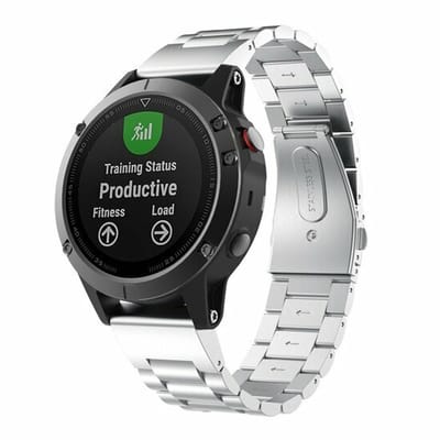 By Qubix - Geschikt voor Garmin bandje - 26mm Quickfit - Stalen schakelband - Zilver - Geschikt voor Garmin Instinct 3 - 50mm
