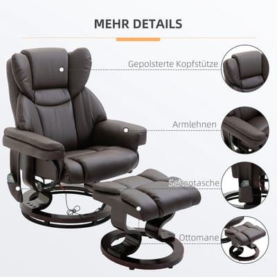Relaxfauteuil Massagestoel Met Voetbank En Ligfunctie Voor Ontspanning En Woonkamer Kunstleer Bruin 360 Graden Draaibaar