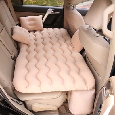 Auto lucht opblaasbaar reismatras voor achterbank – opblaasbaar auto matras en camping bed - universeel auto bed kussen voor reizen en outdoor gebruik - Beige