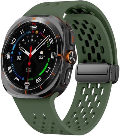Siliconen bandje - geschikt voor Samsung Galaxy Watch Ultra (47mm) / Ultra 2025 (47mm) - gaatjes met magneetsluiting - army groen