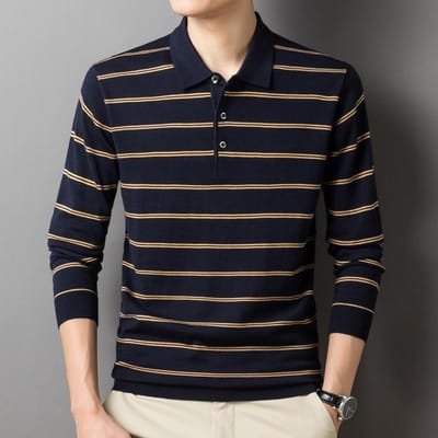 Herfst en Winter Nieuwe Stijl Wol Gebreide Heren Losse POLO Kraag Gestreept Kleurblok Trui Casual Zakelijk Gebreide Basislaag 3XL black