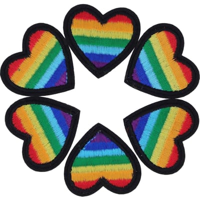 6 Stuks Regenboog Hart Patches DIY Regenboog Hartvormige Patches Decoratie voor Naaien Borduren Kleding Reparatie Black Border