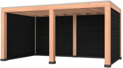 Douglas overkapping, 500 x 300, met zwarte achterwand en twee zijwanden, Westwood Modern Plus