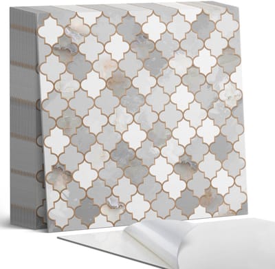 Coloray Plaktegels - Mozaïekpatroon met vormen Zelfklevende Tegels - 20 cm x 20 cm - Grijs Plaktegels - 20 stuks - Vierkant PVC Tegels - Plaktegels Badkamer - Plaktegels Vloer - Vinyl Tegels Zelfklevend - Wandtegel Zelfklevend