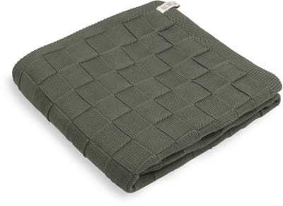 Knit Factory Gebreide Badhanddoek Ivy - Handdoek - Strandhanddoek - Khaki - Groen - 70x140 cm - Katoen