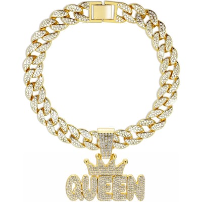 Cubaanse Hondenketting, Aluminiumlegering Huisdier Hondenhalsband, Gouden Ketting Voor Kleine Tot Grote Honden Katten Koning Koningin Hanger Sieraden Accessoire 25cm