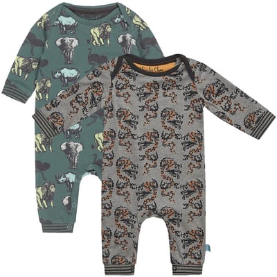 Charlie Choe - 2pack - Groen - Grijs - Boxpak - Salopette - Kruippakje - Babypakje - Jumpsuit - Geboortepakje - Romper - Draken - Dieren - Maat 62