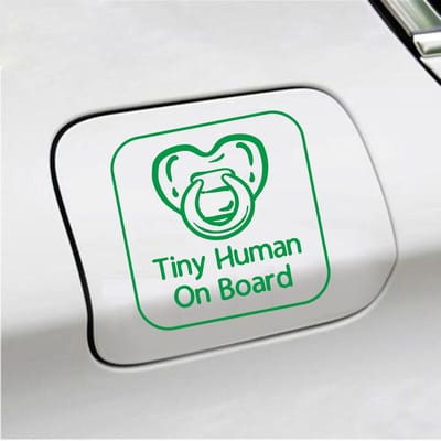 Bumpersticker - Tiny Human On Board - 14 X 14 - Groen