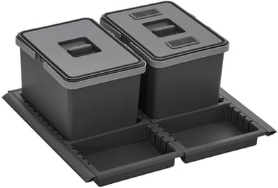 METROPOLIS Afvalbak 12+12L met deksel; in kunststof bak; voor uittrekbare kastbreedte 60 cm
