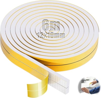 6 meter zelfklevende foamrubberen afdichtband 12mm breed voor ramen, deuren en kasten - Geluidsisolatie en tochtwering