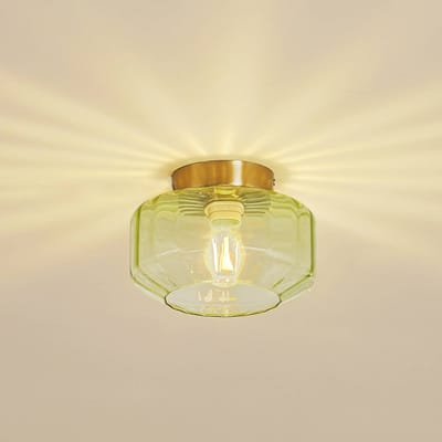 Lindby - plafondlamp - 1licht - Glas, ijzer - H: 15.3 cm - E27 - groen, messing