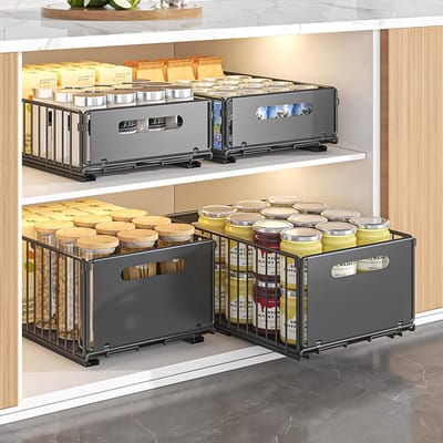 SnelShoppen - 4 stuks opvouwbare uittrekbare kastorganizer - ladeplank voor keuken, badkamer en voorraadkast - 2 grote + 2 kleine organizers - multifu