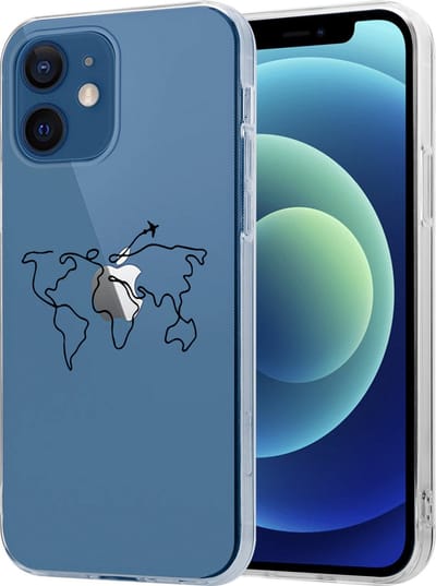 ShieldCase Transparant Siliconen hoesje geschikt voor Apple iPhone 12 - Wanderlust - Wereldkaart Print - Reizen - transparant