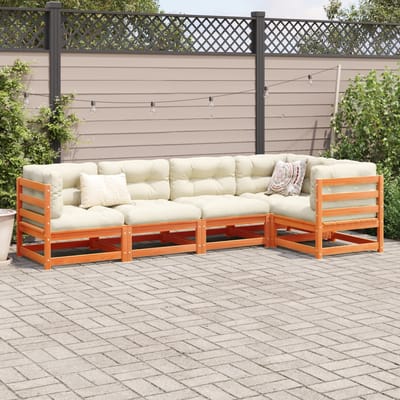 vidaXL - 5-delige - Loungeset - met - kussens - massief - grenenhout - wasbruin