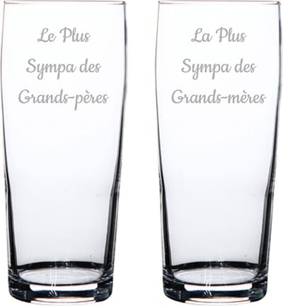 Bierfluitje gegraveerd - 19cl - Le Plus Sympa des Grands-Pères & La Plus Sympa des Grands-mères