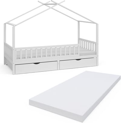 Vitalispa Franka Huisbed – 90x200 cm met 2 laden en matras Wit