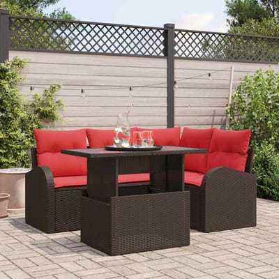 vidaXL - Tuinbank - Set - 5 - st - 4-Aantal - zitplaatsen - Bruin - en - Rood