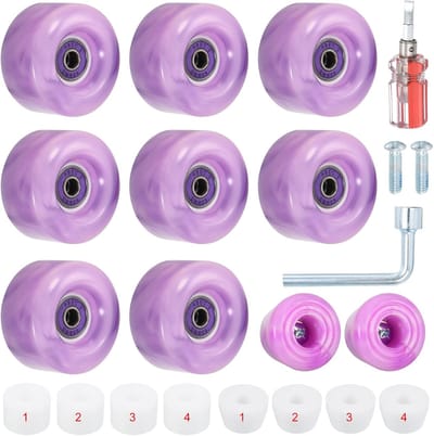 Rolschaatswielen Set - Quad Skate Wielen - Buiten Skaten - Duurzame Lagers - 58 mm x 32 mm - Paars Wit