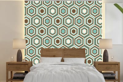 Behang - Fotobehang Retro - Honeycomb - Blauw - Bruin - Breedte 240 cm x hoogte 240 cm