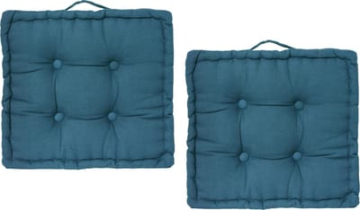Atmosphera Vloerkussen Square - 2x - blauw - katoen - 40x40x8 cm - vierkant - Extra dik - zitkussen