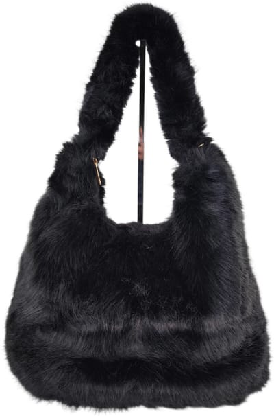 Qischa - schoudertas - hobo tas - fluffy - lange draagriem - zwart
