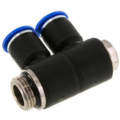 12mm x G1/2'' 2-way Manifold Messing/PA 66 Insteekfitting Buitendraad Draaibaar NBR