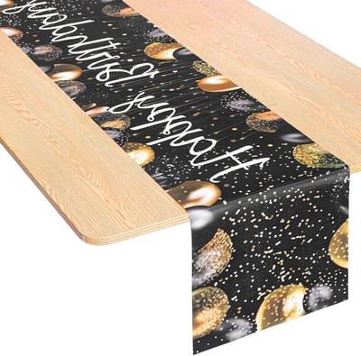 Verjaardagstafelkleed in zwart en goud, 183 x 33 cm, vintage stijl, feestdecoratie voor binnen en buiten, perfect voor verjaardagsfeesten en diners