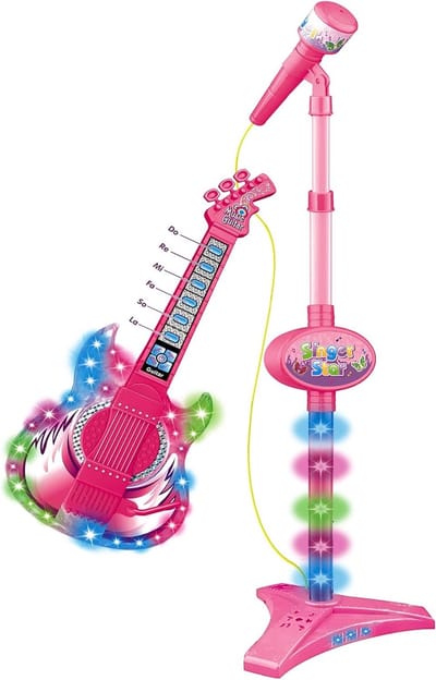Kinder Gitaar Microfoon - Muziek Speelgoed - Muziek Maken - Met Lichteffecten - 48 x 30 x 7 cm
