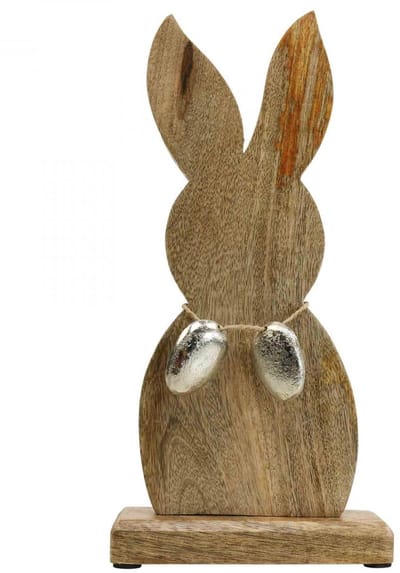 Paashaas hout met metalen eieren, paastafeldecoratie H31cm