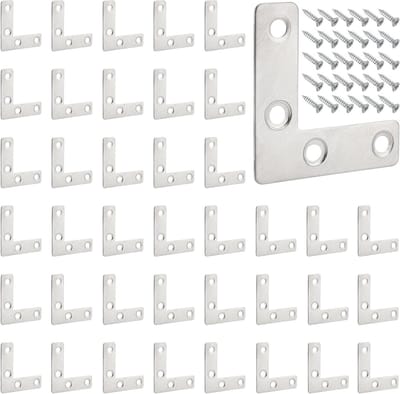 Set van 40 vlakke hoekverbindingen voor meubels, RVS L-vormige hoekclips 90°, inclusief 160 schroeven voor tafels en stoelen