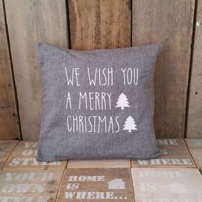 Sierkussen - Kerstkussen Sierkussen Kussenhoes Tekst Kussen Kerst We Wish You A Merry Christmas Kussensloop Kussentje Hoes Kerstversiering Decoratie | Grijs 40x40 Met Wit En Vulling