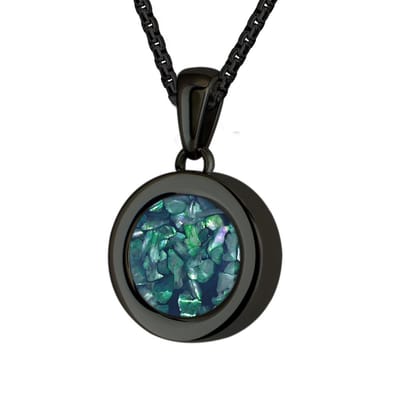 Quiges 12mm Mini Munt Hanger Zwart RVS Glans met Schelp Donkerblauwe Vlokjes Munt en Box Ketting Ankerketting 42-46cm