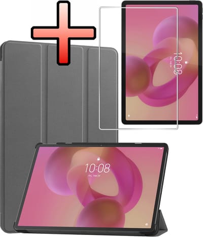 Hoes - Geschikt voor Lenovo Idea Tab Pro - Met Screenprotector - Trifold Bookcase - Hard Cover - Hardcover Book Case - Tablet Hoesje - Grijs