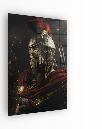 Indoorart - Glasschilderij Spartaanse Strijder 40x60 CM - Afbeelding op plexiglas - Inclusief montagemateriaal