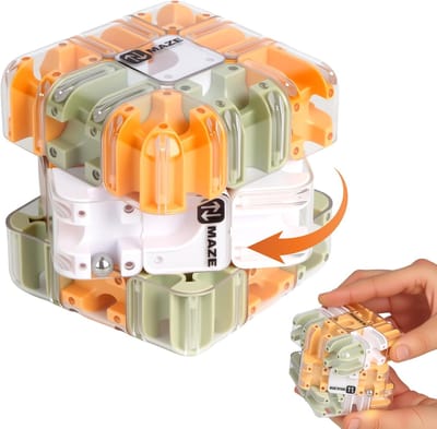 3D Labyrint Kubus - Denkspel Speelgoed - Vechter Training - Interactief Kogellabyrinth - 7x7x0.1 cm - Oranje