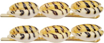 Haarsoires Haarspeld Schuifspeldjes 6cm - Schelpen - Tijgerprint - Geel Goud - Set van 2 - Haarklem - Haarclip - Haaraccessoires voor Dames & Kinderen - Hair Clip - Decoratieve Haaraccessoire