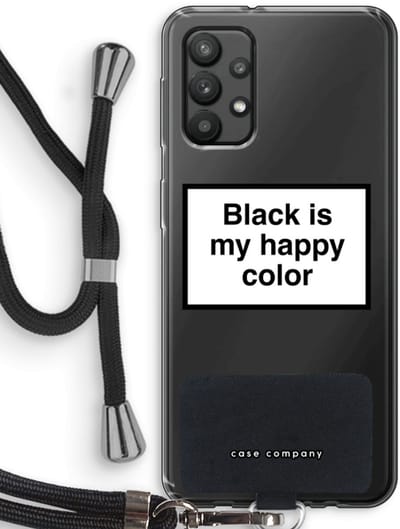 Hoesje met koord geschikt voor Samsung Galaxy A32 4G hoesje met Koord - Black is my happy color - Telefoonhoesje met Zwart Koord - Bescherming aan alle Kanten en Over de Schermrand