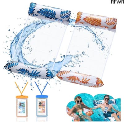 RFWR® Opblaasbare Hangmat voor Volwassenen - 4-in-1 Zwembadvlotter met Tropisch Thema - 2 Stuks