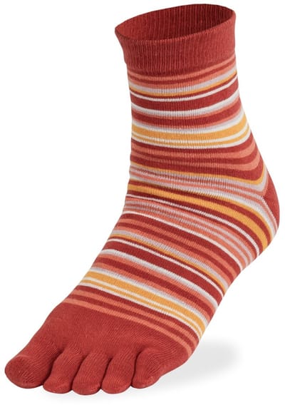Bonnie Doon Teen Sokken Gestreept Zacht Rood Dames maat 36/42 - Funky Stripes Toe Sock - Gladde naden - Teensokken - 1 paar - Slippers - Quarters - Strepen - Lengte net boven enkel -Cayene - BP231002.170