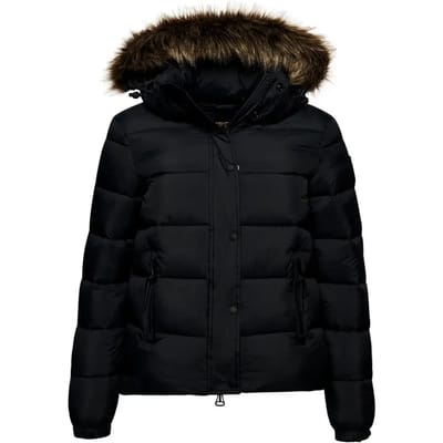Superdry - Kort pufferjack met capuchon met imitatiebont - Dames - Gewatteerde jassen