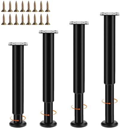 Dailygoods - QWORK® 4 stuks meubelpoten set, verstelbare meubelpoten 25-42cm zwart, tafelpoten, voor bank, bed, kast